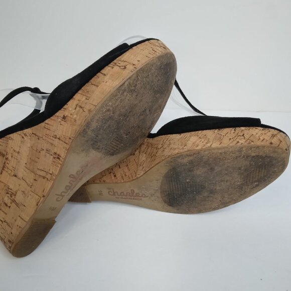 CHARLES by Charles David T-Strap Black Cork Wedge Sandals Size 9M - Picture 9 of 12